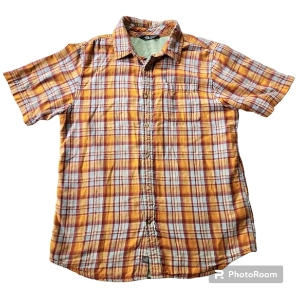 The North Face Orange Plaid Short Sleeve Hiking Shirt  Mens M - Picture 1 of 6